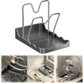 thumbnail image 1 of Black Double-Layer Pot Lid & Utensil Holder with Drip Tray, Heavy-Duty Carbon Steel Kitchen Rack for Lids, Spoons, Spatulas & Wet Towels — Space-Saving, Rust-Resistant Organizer, 1 of 7
