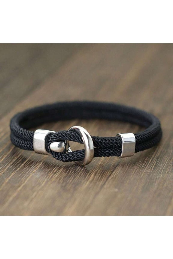 Black Double-Layer Rope Bracelet With Silvertone Buckle Clasp