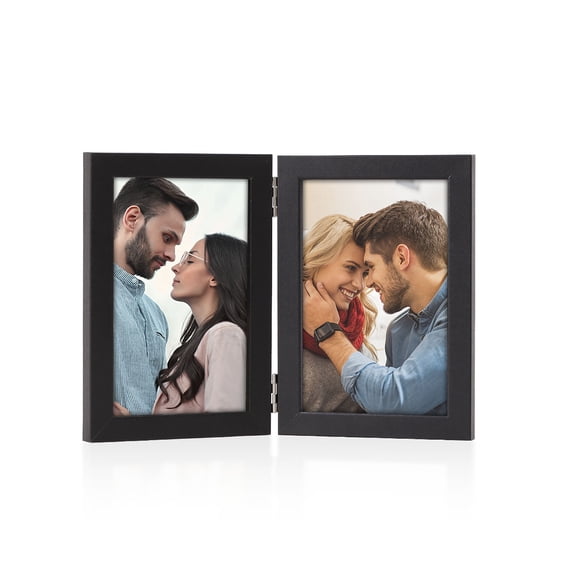 Black Double Photo Frame Hinged Folding Picture Frame for Two Photos