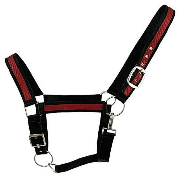 Black Draft Horse Size Nylon Halter w/ Blue or Red Accent Color (Red)