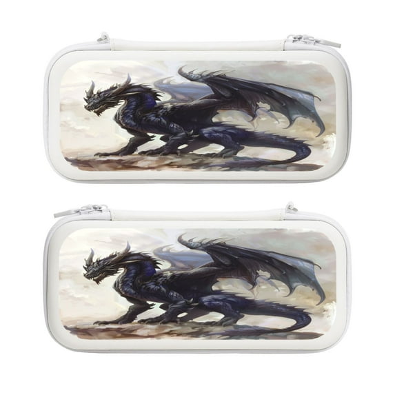 Black Dragon (2), Carrying Case For Nintendo Switch & OLED Version, Eva Lightweight Shockproof Protective Pouch Case for Game Console & Accessories with 10 Game Card Slot & Wristband, White
