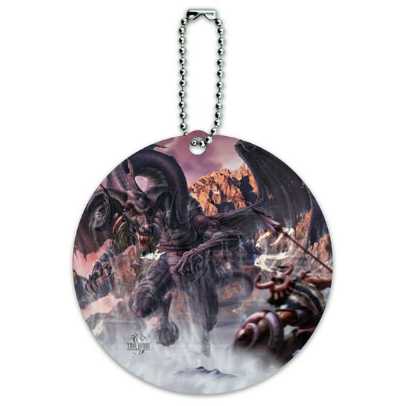 Black Dragon Attacking Flying Fantasy Round Luggage ID Tag Card Suitcase Carry-On