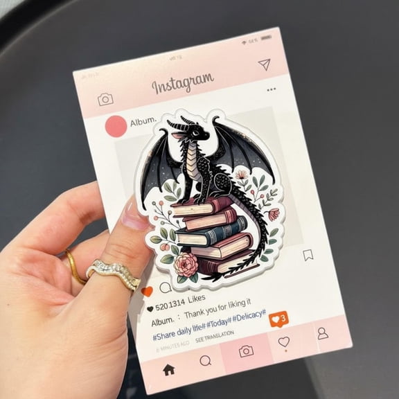 Black Dragon Book Phone Grip, Fantasy Reader Acrylic Phone Holder Stand, Book Lover Accessory