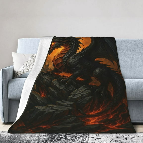 Black Dragon Castle Flame Cool Ultra Soft Flannel Fleece Bed Blankets Lightweight Cozy Throw Blanket Room Decor for Couch Chair Bedroom Adults Bedding Cozy Blanket Outdoor Travel Blankets 50x40
