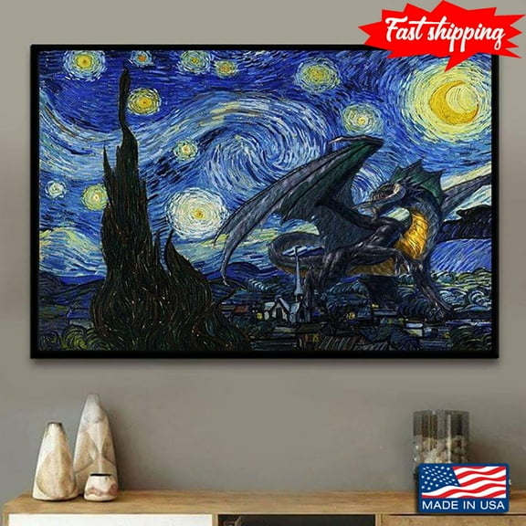 Black Dragon In The Starry Night Vincent Van Gogh 11 x 17 Inch Poster