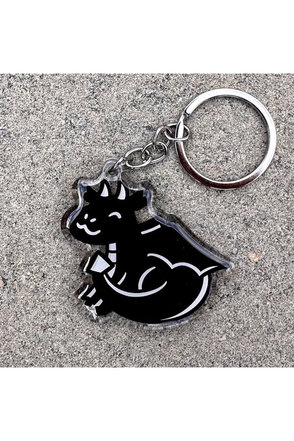 Black Dragon Keychain | Cute Acrylic Keychain | medieval keychain | cryptid keychain | mythical creature keychain | happy dragon keychain