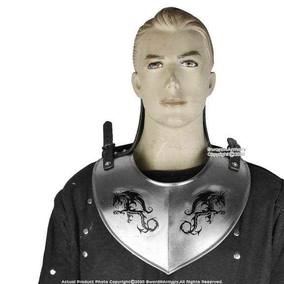 Black Dragon Medieval 18 Gauge Steel Plate Armor Gorget Neck Protector SCA LARP Cosplay