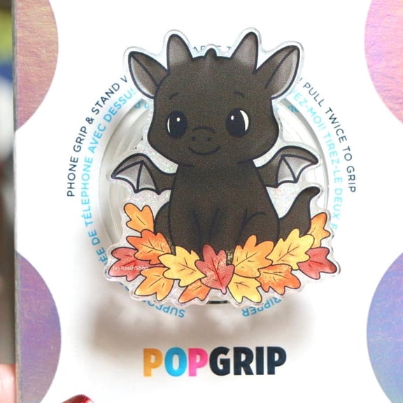Black Dragon Resin Phone Grip: Sparkly Fall Fantasy Grip