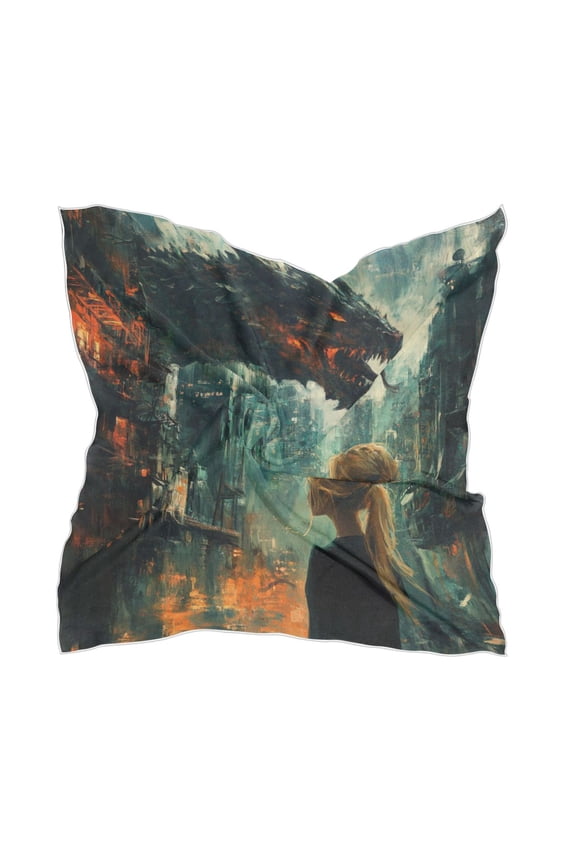 Black Dragon Square Silk Scarf, 23.6223.62in Polyester Simulated Silk Satin Scarf Tops for Women Head Wraps Shirt Bandana Curly Hair Tie Headband Headscarf
