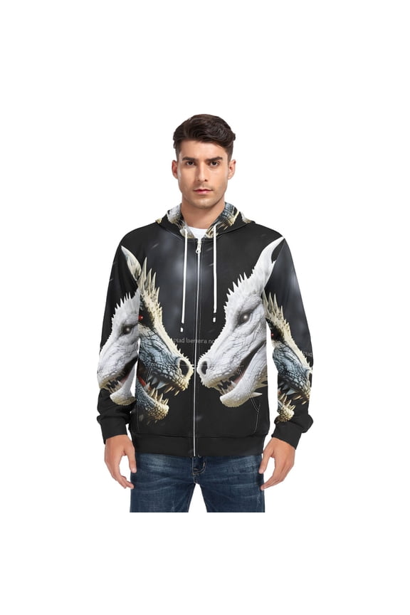 Black Dragon and White Dragon Men’s Hoodies Sweatshirt with Full Zip Pockets Fleece Jackets