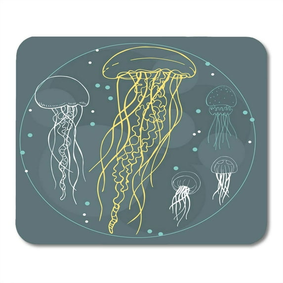 Black Drawing Jellyfish Sketch Abstract Aquatic Mousepad Mouse Pad Mouse Mat 9x10 inch