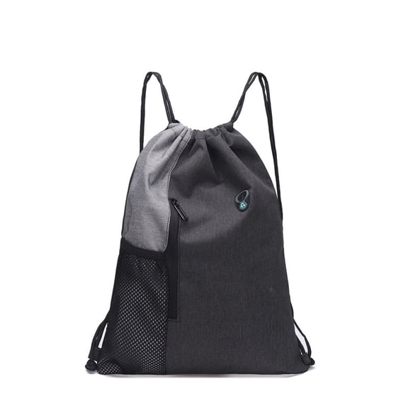 Black Drawstring Backpack 16"x20": For Men/Women, With Mesh & 2 Zipper Pockets