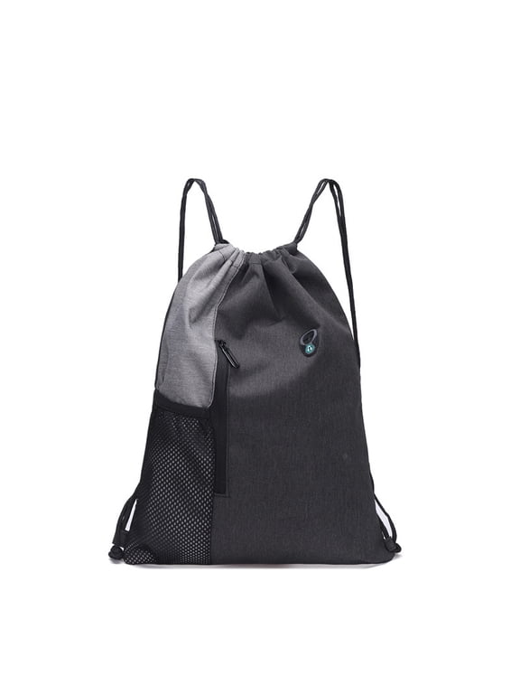 Black Drawstring Backpack 16"x20": For Men/Women, With Mesh & 2 Zipper Pockets