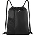 thumbnail image 1 of Black Drawstring Backpack Gym Bag For Men Women String Sports Backpack With Water Bottle Mesh Pockets And 2 Zippered Pocket Large Cinch Sackpack Workout Bag 16" x 20", 1 of 8