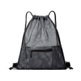 thumbnail image 1 of Black Drawstring Backpack Polyester Sports Bag for Students Basketball Football Beach Hiking Large Capacity Lightweight Drawstring Bag, 1 of 7