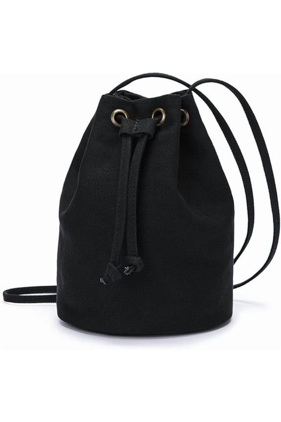 Black Drawstring Crossbody Bag Nylon Fabric Large Capacity Organizer Bag with Tone Hardware | Nylon Fabric, Organizer Bag, Tone Hardware