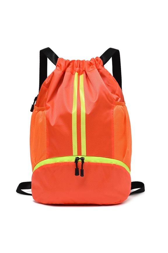 Black Drawstring Gym Bag for Men, Waterproof Drawstring Backpack for Women, Swim Bag with Shoes Compartment, Pull String Sport Bag for Soccer and Basketball.