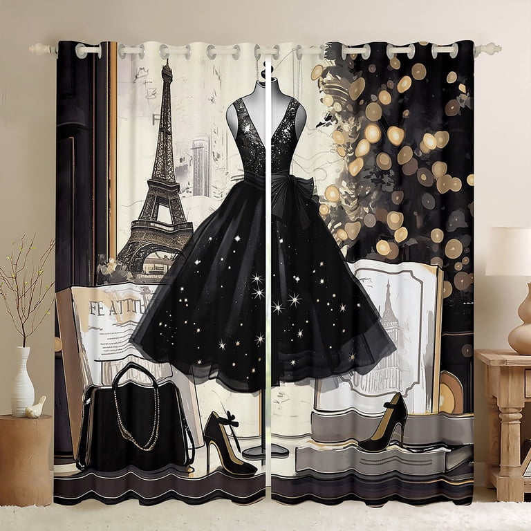 Black Dress 30%-50% Blackout Curtains Modern Fashion Curtains Eiffel Tower Paris Themed Bedroom Curtains Fashion Woman Dress Window Curtains Black High Heels Romantic Makeup Decor Curtains,84"Wx90"L - Walmart.com Black Dress 30%-50% Blackout Curtains Modern Fashion Curtains Eiffel Tower Paris Themed Bedroom Curtains Fashion Woman Dress Window Curtains Black High Heels Romantic Makeup Decor Curtains,84"Wx90"L - Walmart.com