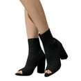 thumbnail image 1 of Black Dress Boots for Women Open Peep Toe Chunky Block High Heel Slip on Socks Mid Calf Short Ankle Booties Sandals, 1 of 5