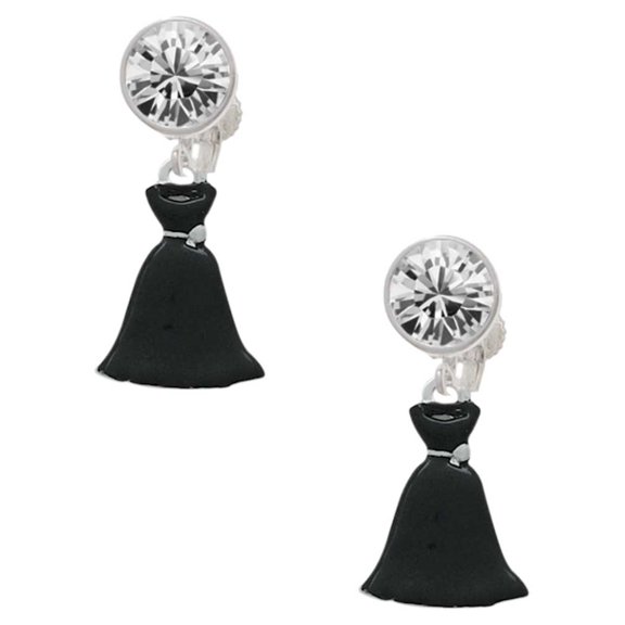 Black Dress Clear Crystal Clip On Earrings