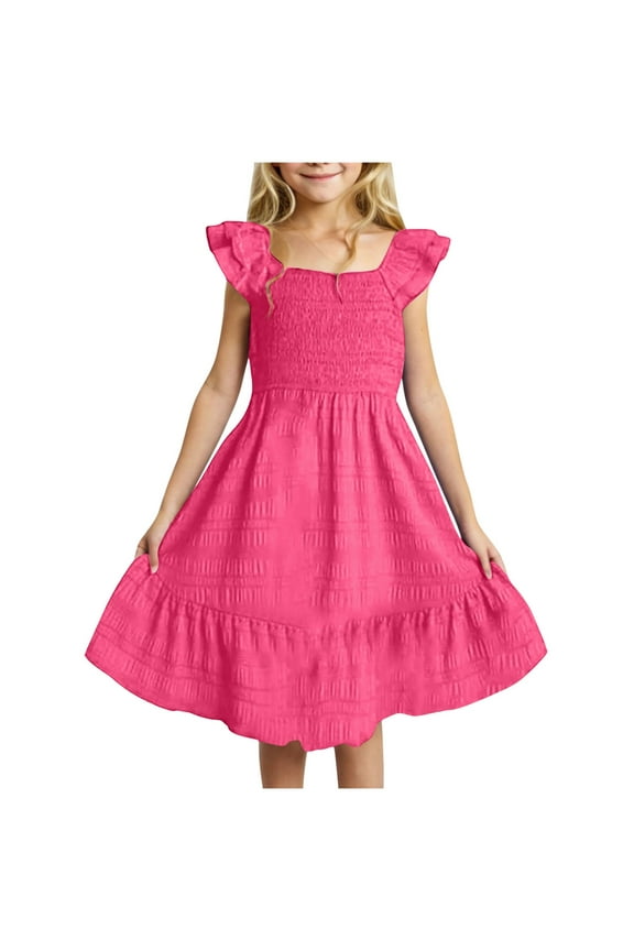 Black Dress For Girls Girls Dresses Size 8 Girls Summer Dresses Square Neck Ruffle Sleeve A-Line Party Mini Dress