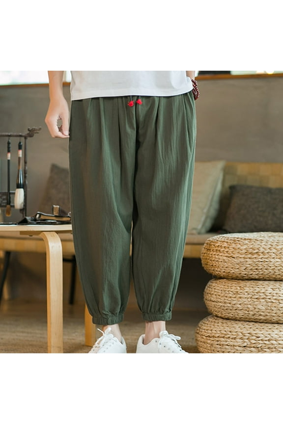Black Dress Pants Men Men's Linen Harem Drawstring Pants Japanese Casual Elastic Waist Baggy Trouser Hippie Yoga Pants Joggers Sweat Lounge Harem Pants Trousers Drop Crotch Sweatpants Trousers