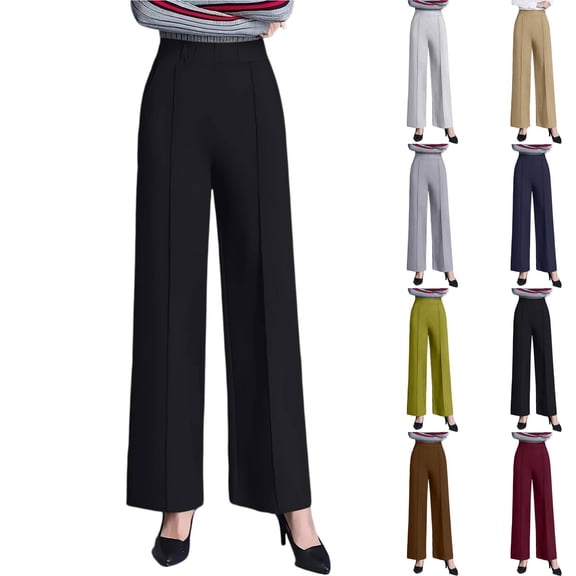 Black Dress Pants Womens Business Casual Pants, Pull on Office Formal Elastic Waist Plus Size Slacks Ladies Work Slacks with Pockets S-2XL
