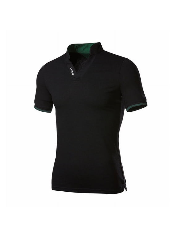 Black Dress Shirts for Men Fashion Mens Casual Solid Short Sleeve Turn-down Collar T-Shirt Blouse Tops Undershirts For Men Pack,Black,L