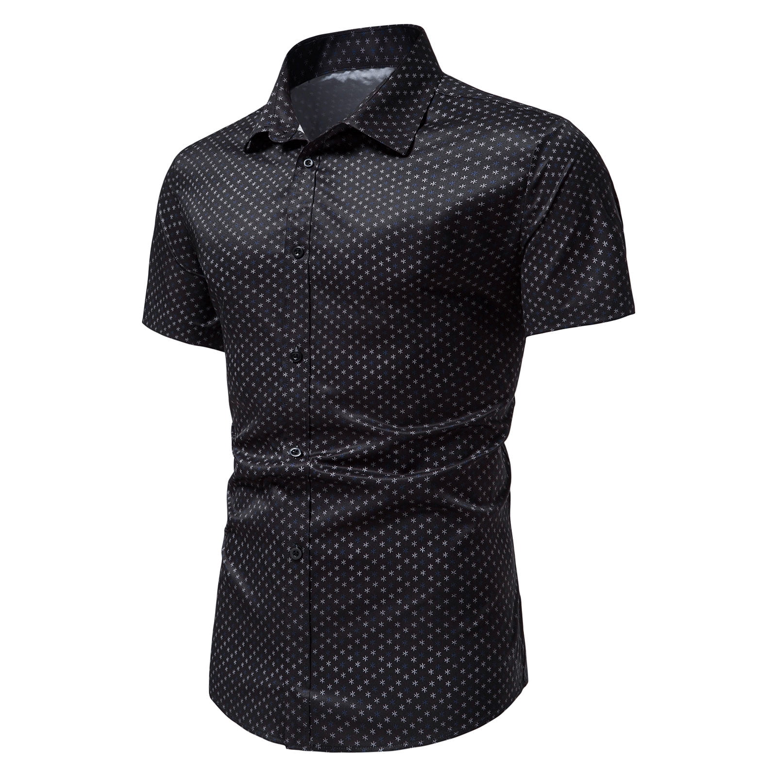Black Dress Shirts for Men Men's Casual Slim Print Button Lapel Short