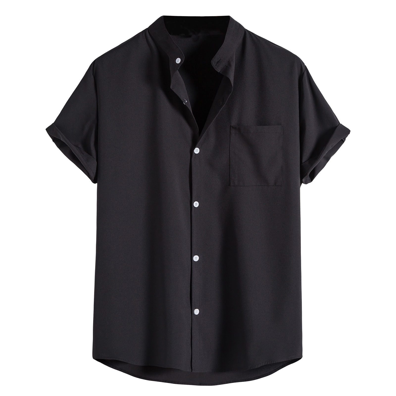 Black Dress Shirts for Men Men's Fashion Casual Short Sleeve Stand ...