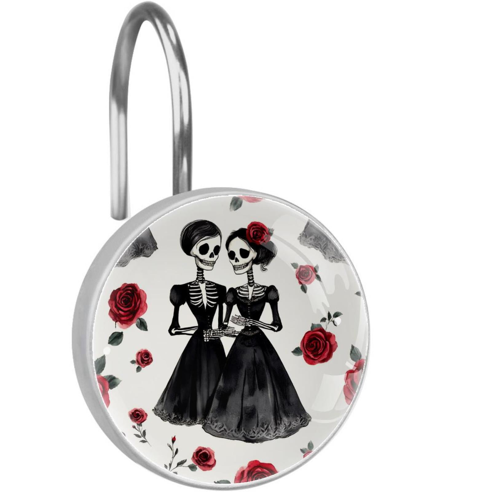 Black Dress Skeleton Bride Shower Curtain Hooks Round Crystal Glass, Set of 12 Shower Curtain Rings - Shower Hooks for Curtain Shower Rings