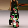 thumbnail image 1 of Black Dress Sleeveless Elegant Black Dress Casual Plus Size Long Dresses Summer Beach Woman Rose Print Maxi Dress, 1 of 6