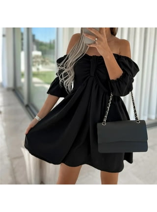 Womens Long Sleeve Black Chiffon Dress