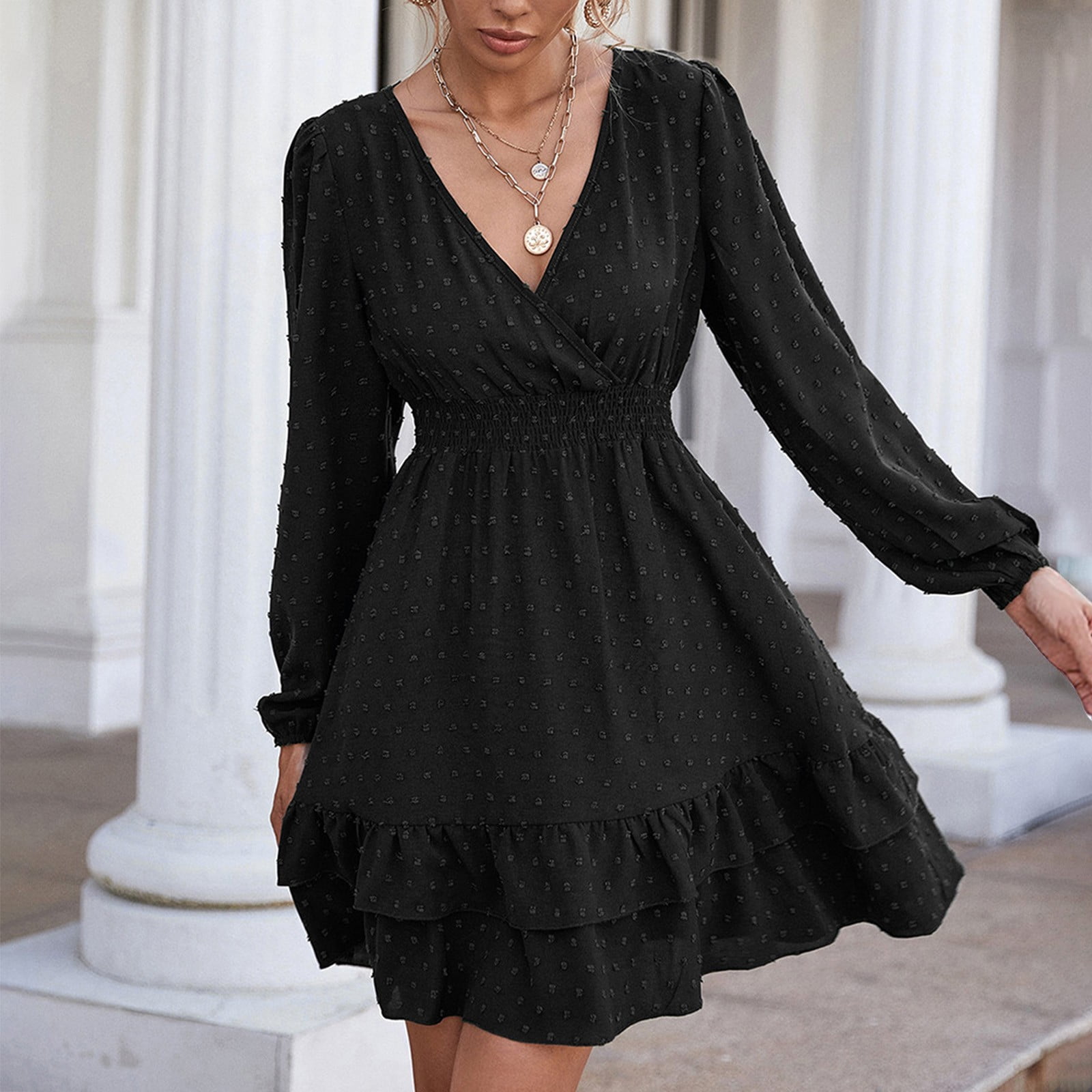 black v neck dress