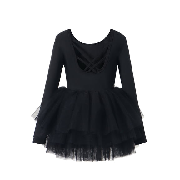 Black Dress for Girls Dance Long Sleeve Ballet Tutu Practice Performance Elegant Leotard Outfit Skirt Ballet Class Recital Girls Princess Dress