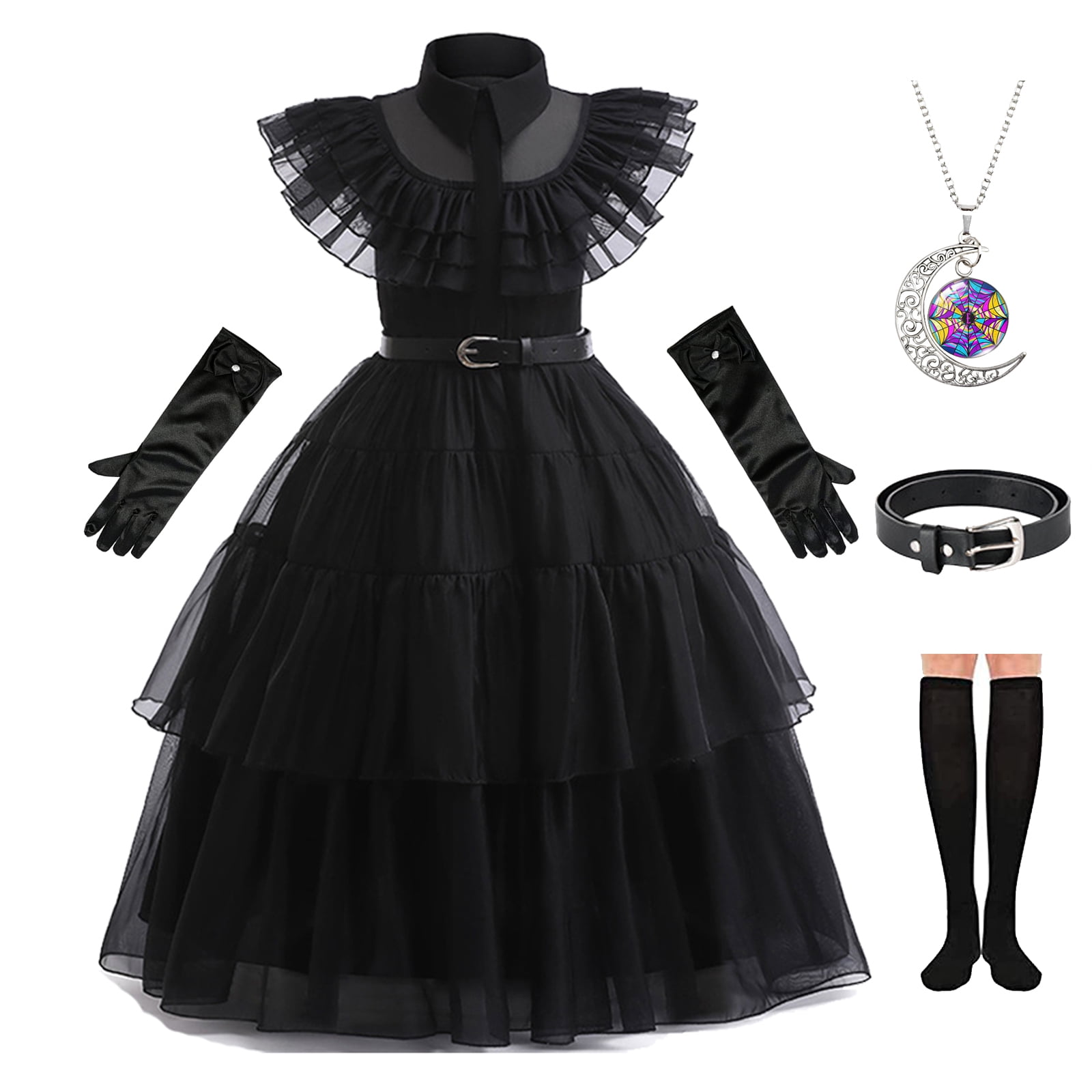 Berlune Girls Gothic Victorian Dress – Black Halloween Costume With White Collar For Cosplay & Parties