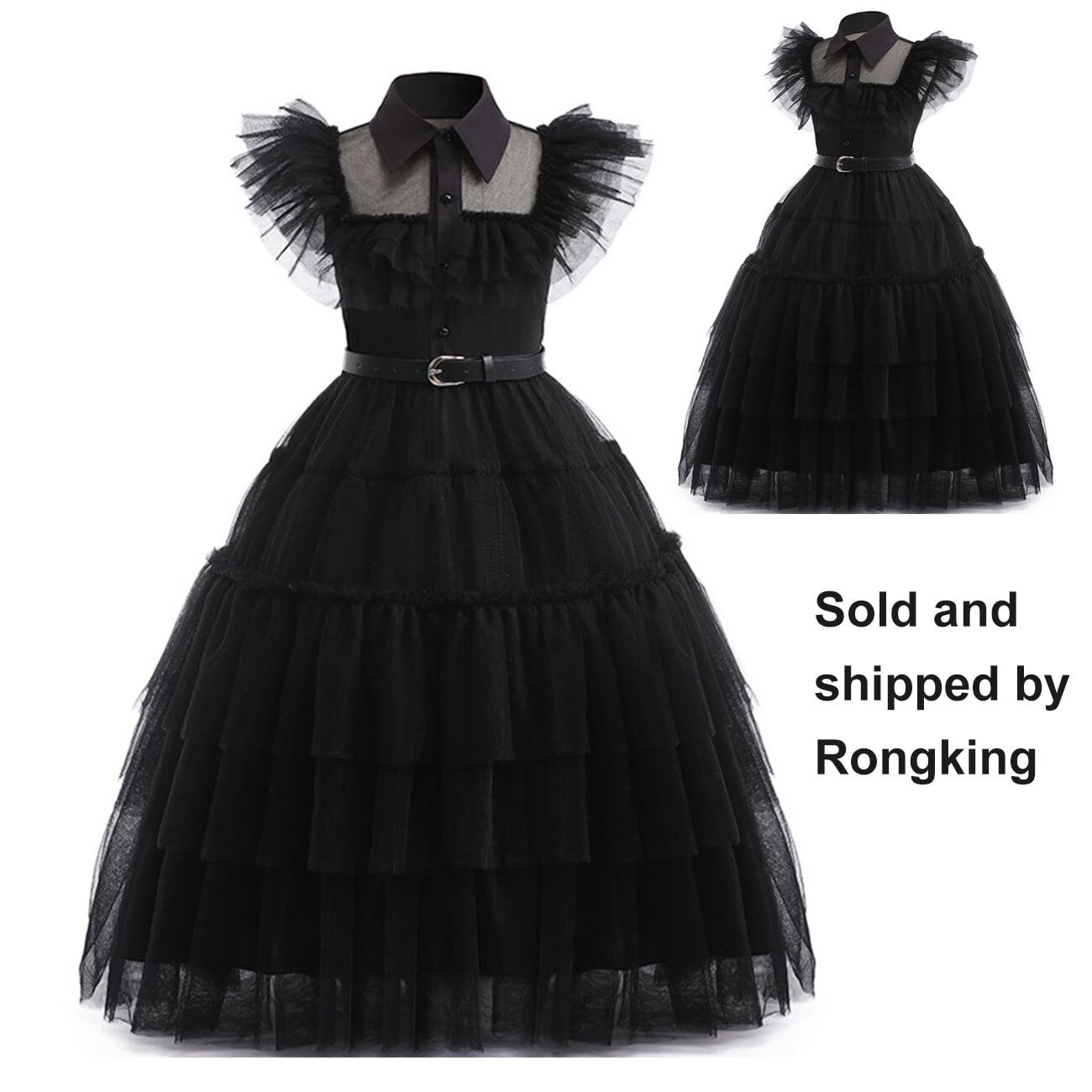 princess polly baby blue dress Shiny Tulle V Neck Open Back Black Long Prom Dresses with High Slit –  Pgmdress main image 1
