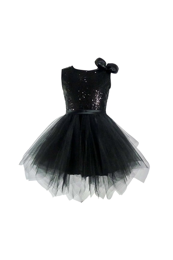 Black Dress for Girls Solid Color Sleeveless Round Neck Flowy Skirt Performances Stage Show Girls Graduation Dress