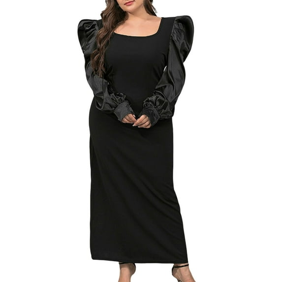 Black Dress for Women Elegant Formal Dress Plus Size Long Puff Sleeve Square Neck Maxi Dress Evening Prom Dress