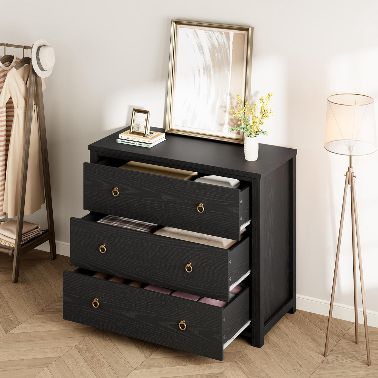 Black Dresser, 3 Drawer Dressers Chest of Drawers, Modern Tall Dresser — free download