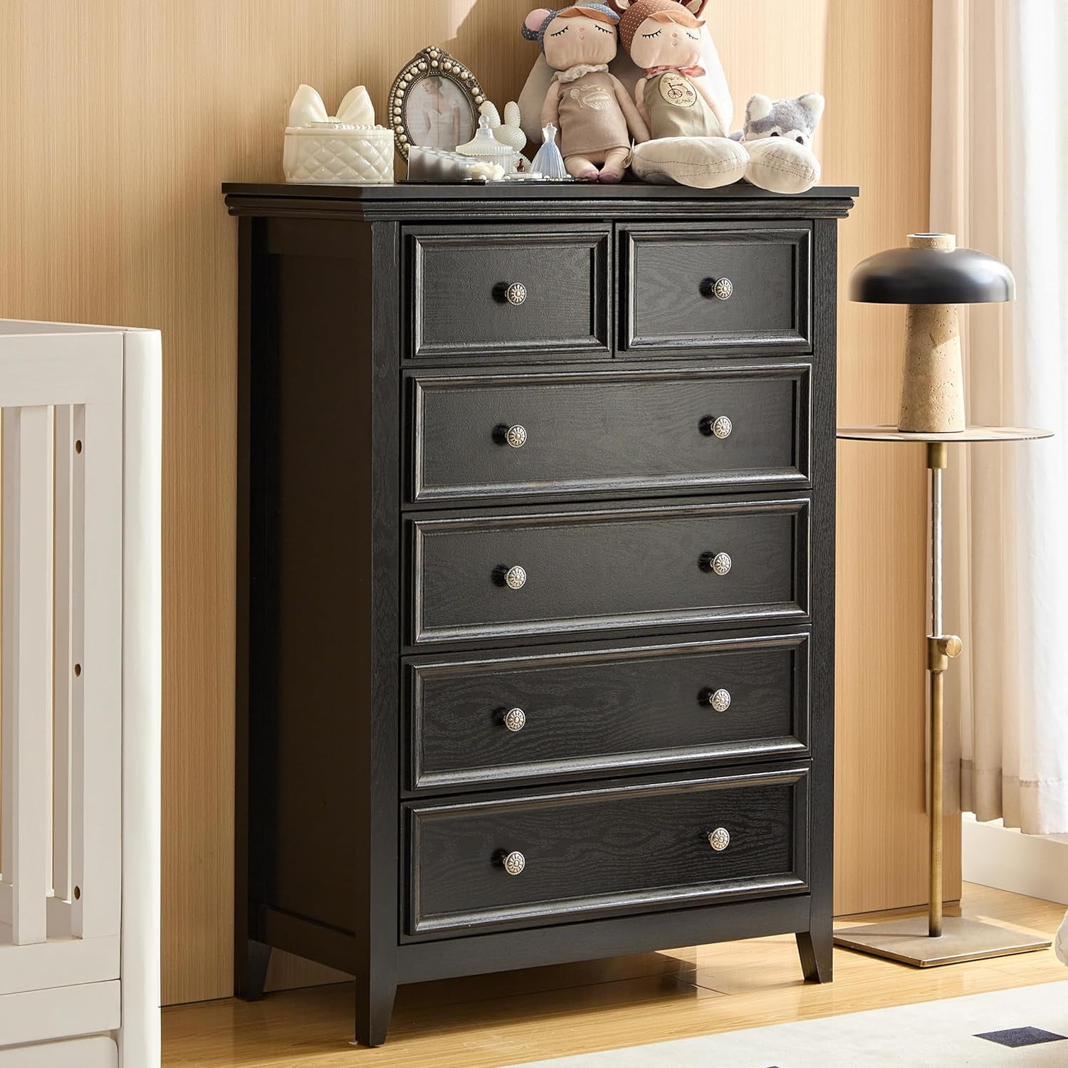 Black Dresser 6 Chest of Drawers Modern Black Dresser for Bedroom