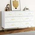 Black Dresser with 6 Drawer for Bedroom Modern Black Dresser with Golden Legs & Handles Wooden