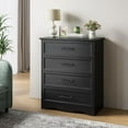 Black Dresser for Bedroom, 36" Tall 4 Drawer Chest with Sleek Brushed