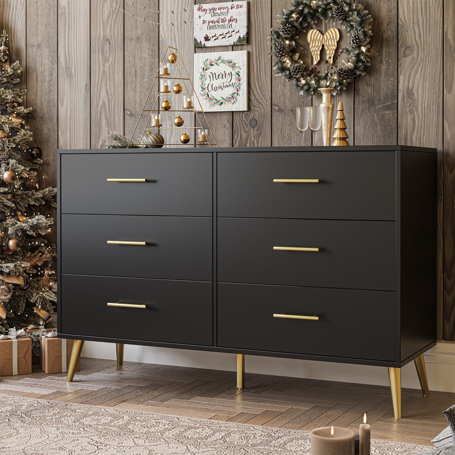 Black Dresser for Bedroom, 6 Drawer Dresser with Wide Drawers and Gold Metal Handles, Modern Dressers & Chests of Drawers, Wood Double Dresser Storage Cabinet for Bedroom - Walmart.com Black Dresser for Bedroom, 6 Drawer Dresser with Wide Drawers and Gold Metal Handles, Modern Dressers & Chests of Drawers, Wood Double Dresser Storage Cabinet for Bedroom - Walmart.com