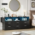 thumbnail image 1 of Black Dresser for Bedroom,6 Drawers Dresser with LED Lights and Charging Station, 59" Wide Bedroom Dresser Chest of Drawers Storage Organizer TV Stand for up to 65" TV for Living Room, 1 of 9
