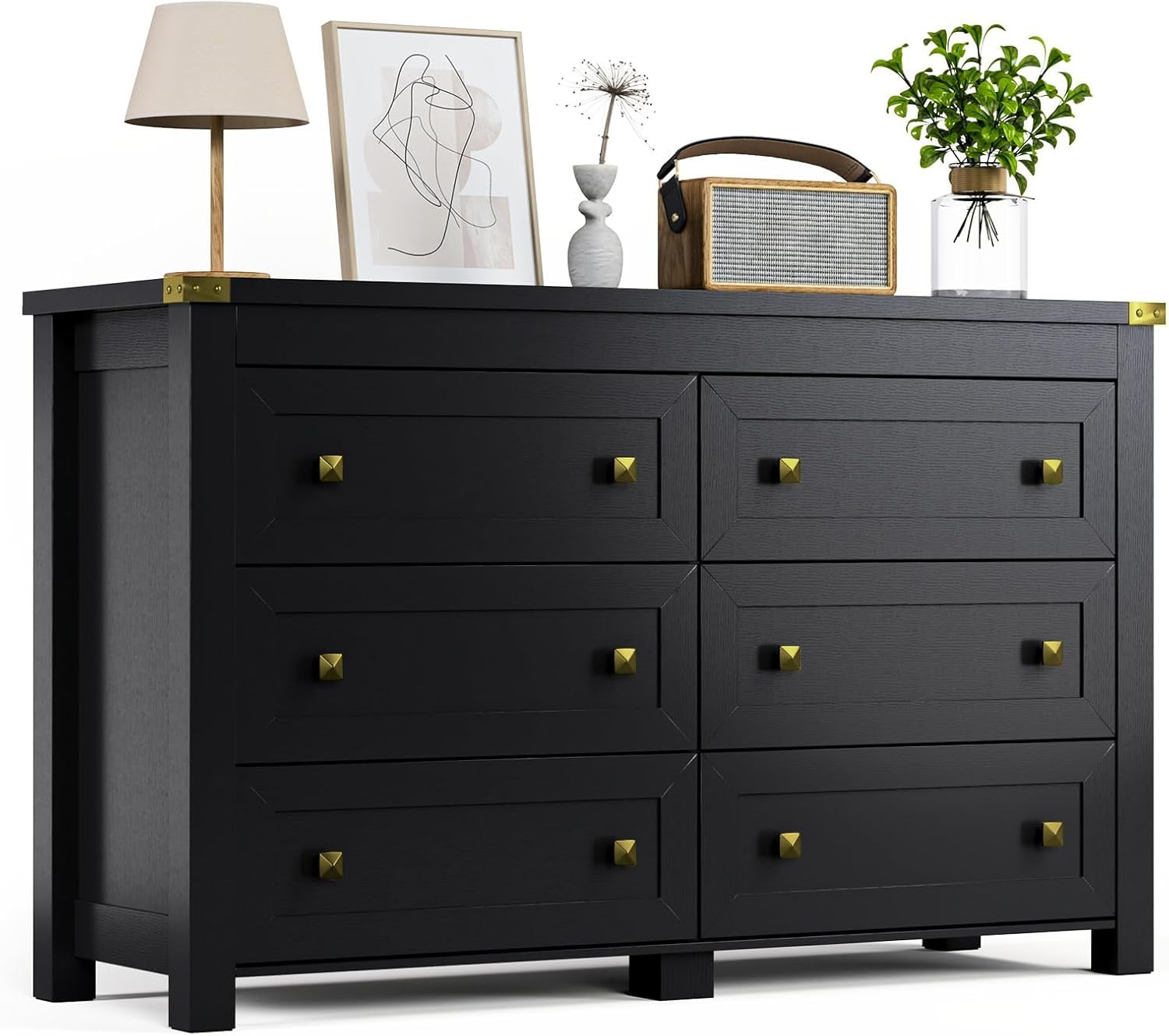Black Dresser for Bedroom with 6 Drawers, Modern Chest of Drawers, Wood — free download