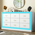thumbnail image 1 of White Dresser for Bedroom, 63" Wood 9 Drawer Dresser with LED Light, Long Dressers & Chests of Drawers with Deep Drawers, 34" Tall Storage Cabinet for Bedroom, Living Room, Hallway, 1 of 8