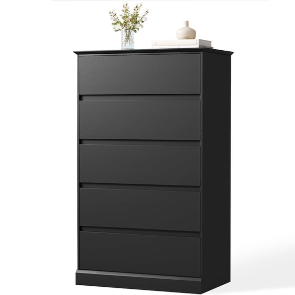 Black Dresser Bedroom Dresser, Tall Wood 5 Drawer Dresser & Chest of Drawers for Closet, Living Room Hallway Kids Bedroom