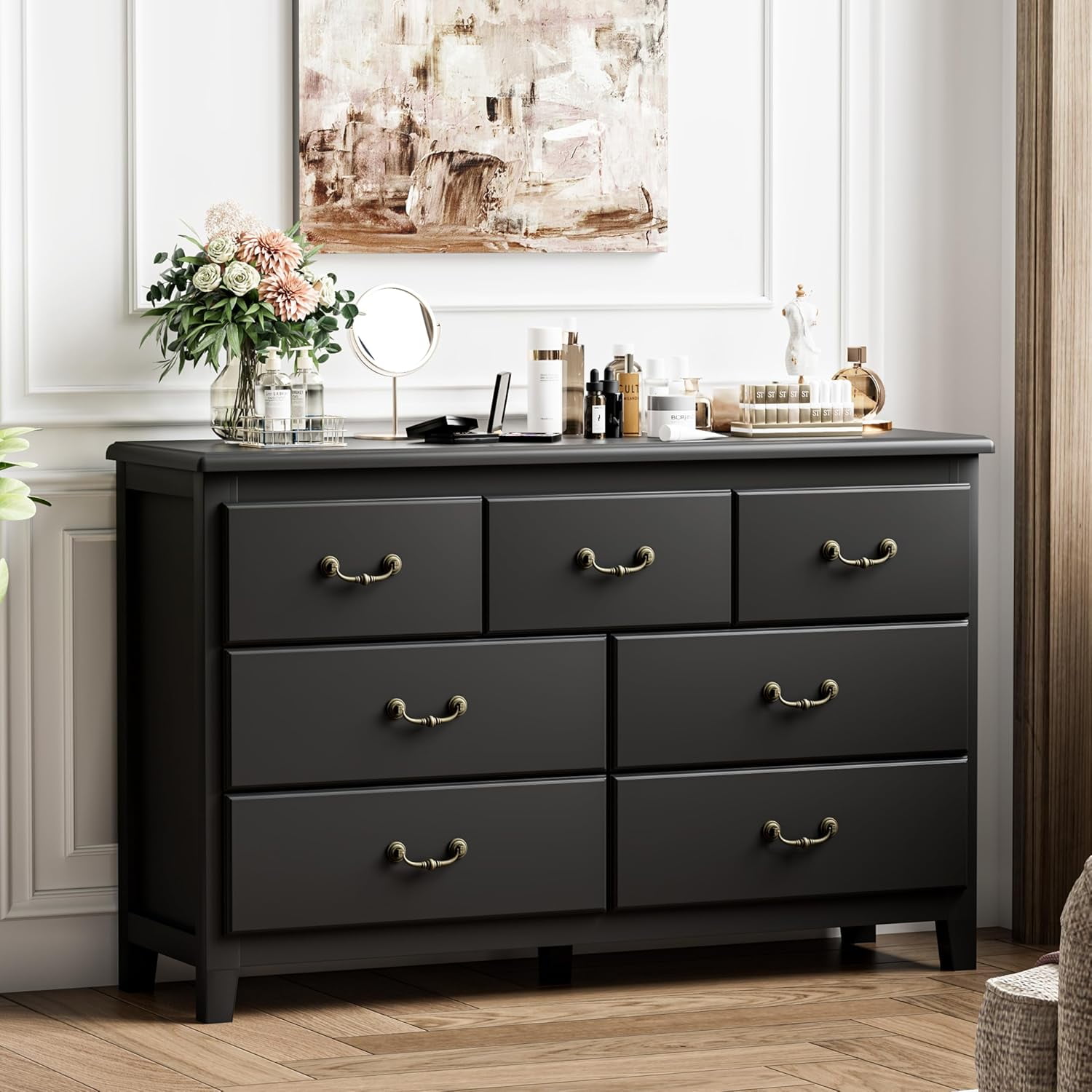 Black Dresser for Bedroom, Modern Farmhouse Style 7 Drawer Double Dresser with Vintage Gold Antique Pulls, Dresser and Chest of Drawers, Hallway 7 Drawer Dresser, Antique Black - Walmart.com Black Dresser for Bedroom, Modern Farmhouse Style 7 Drawer Double Dresser with Vintage Gold Antique Pulls, Dresser and Chest of Drawers, Hallway 7 Drawer Dresser, Antique Black - Walmart.com