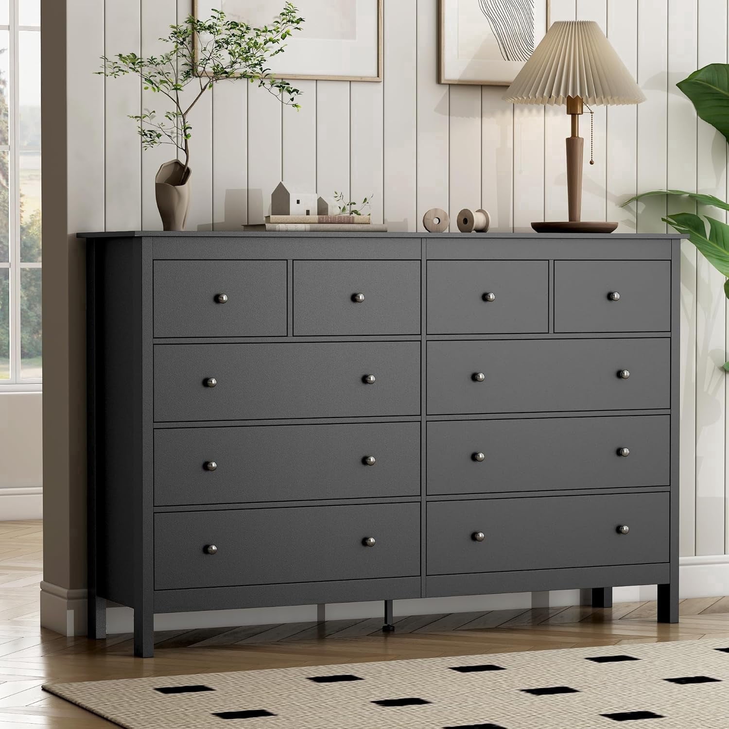 10 drawer dresser modern Sikaic 55.1 Inches Dresser with 10 Storage Drawers White